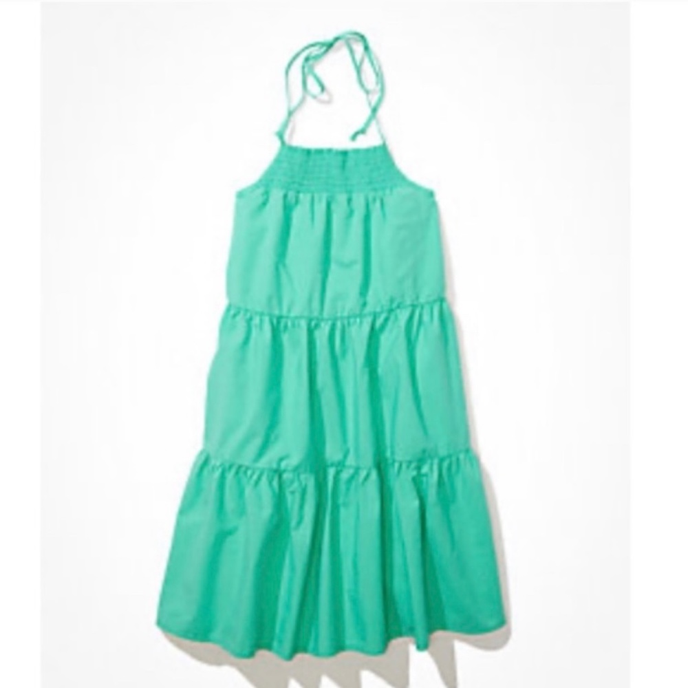 AMERICAN EAGLE - high neck Kelly green tiered dress